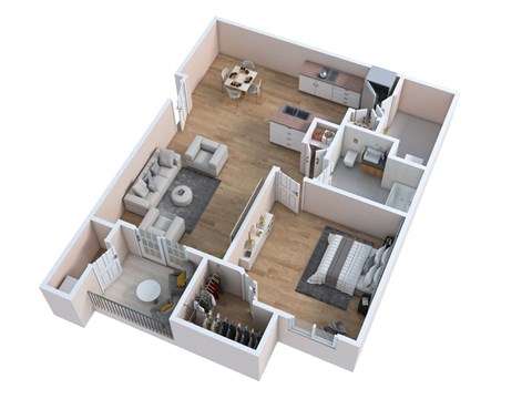 Floor plan for 1 bed, 1 bath, 790 sqft